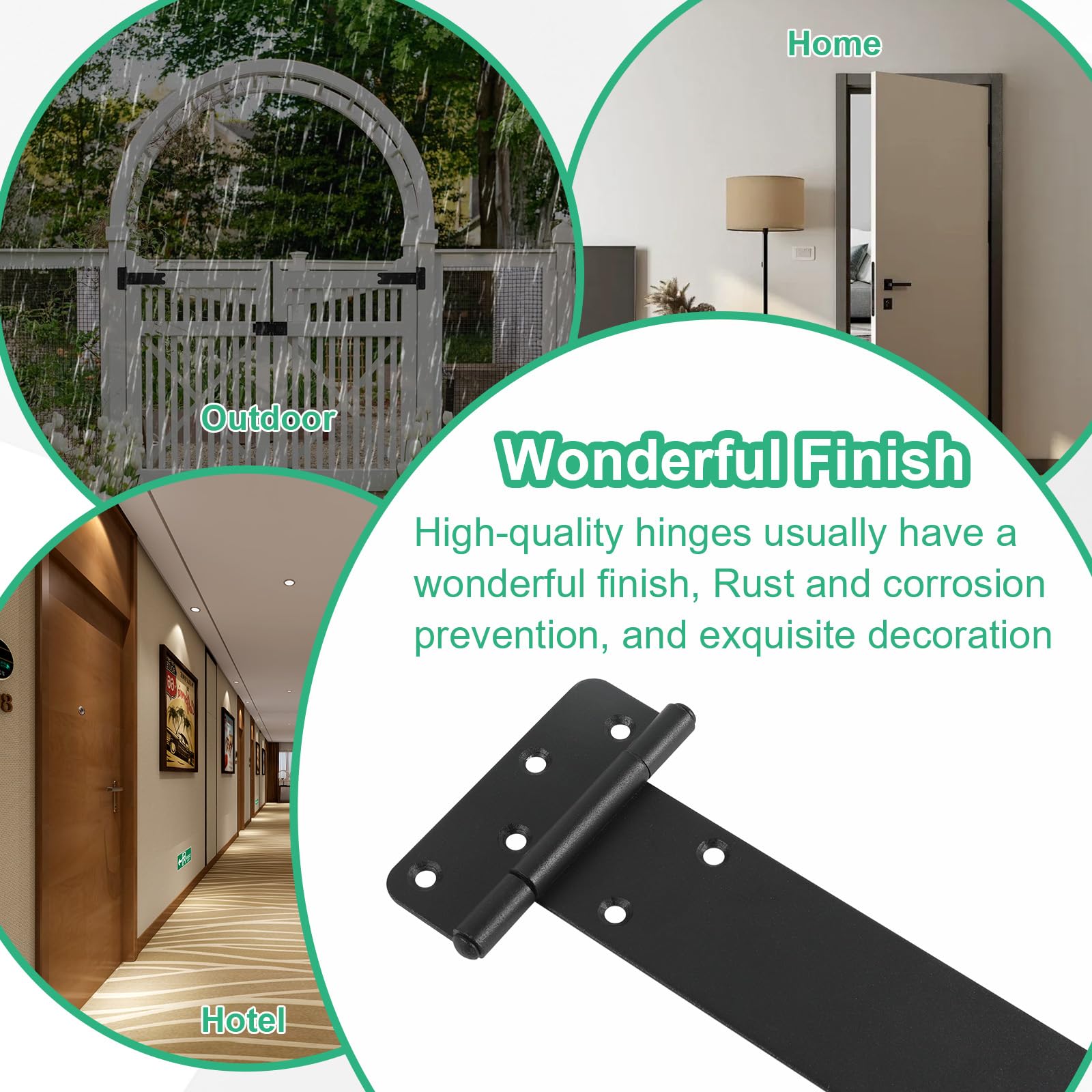 Bisagras de puerta de cobertizo, bisagra en T resistente, bisagras de puerta en T, bisagras de correa de puerta, accesorios para vallas de madera, puerta de granero, puertas de cobertizo, negro