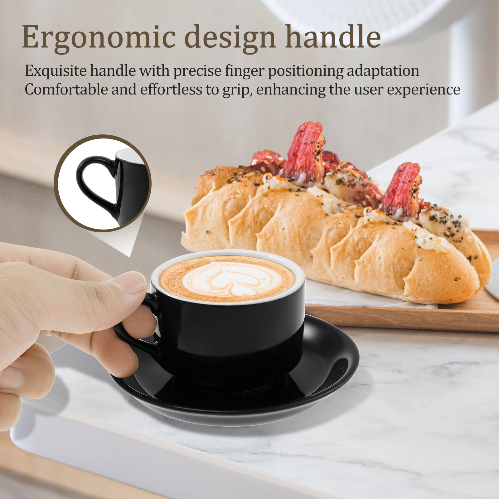 Lot De 4 Tasses à Expresso En Céramique Avec Soucoupes + Support Métal - Noir Ou Blanc - Pour Café, Thé, Cappuccino