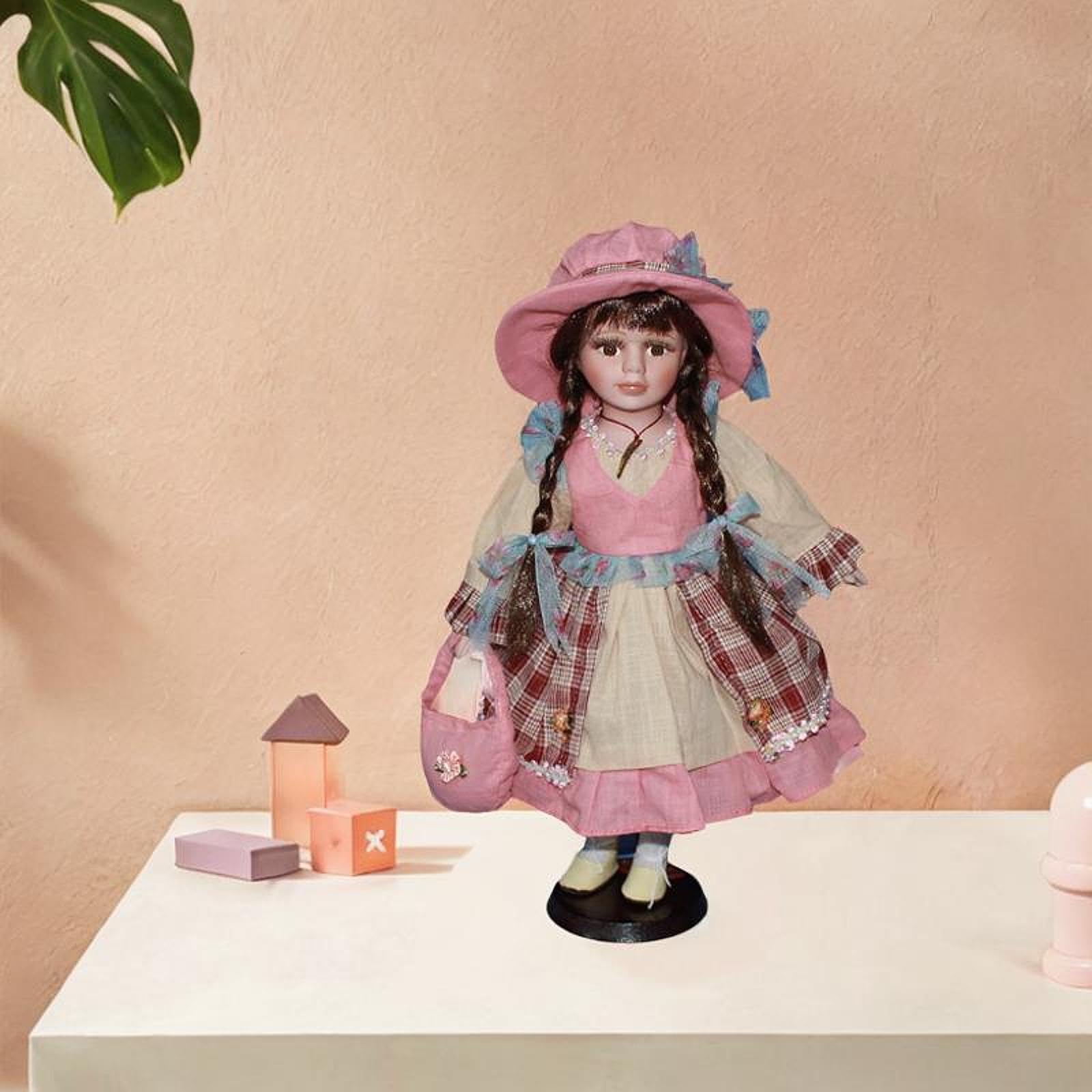 15.75" Bambola di Porcellana Decorativa in Ceramica Con Abito per la Decorazione