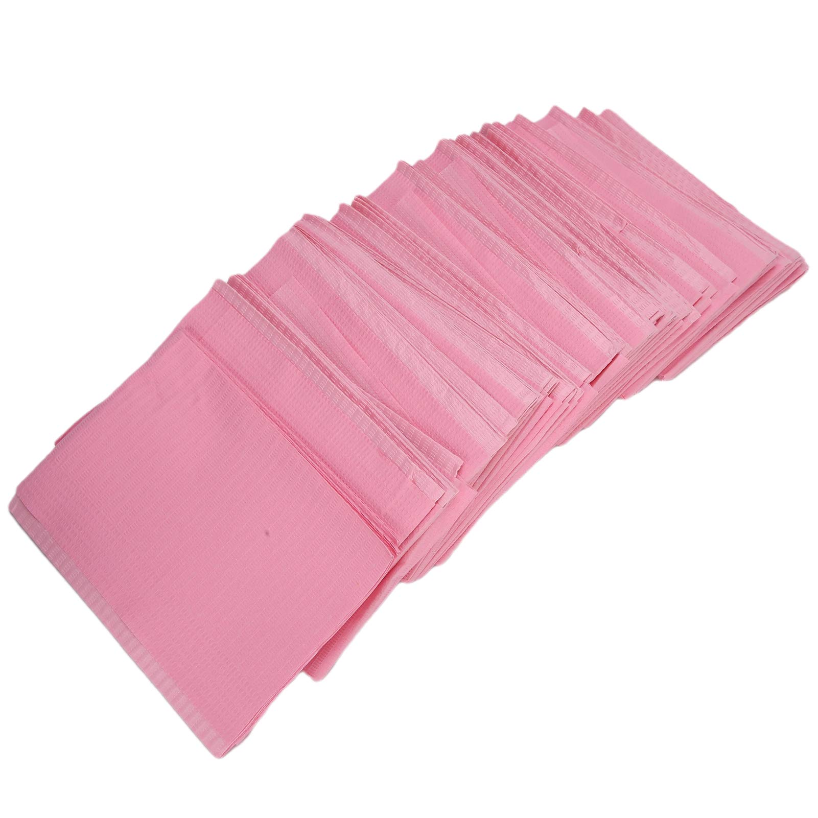 Rushbom Pink Disposable Dental Bibs - Waterproof Tattoo Bib Sheet For Patient Bibs Dental Tray Covers Medical Tray Cover And Nail Table Cover Supplies, 125Pcs, 17.7 X 13In