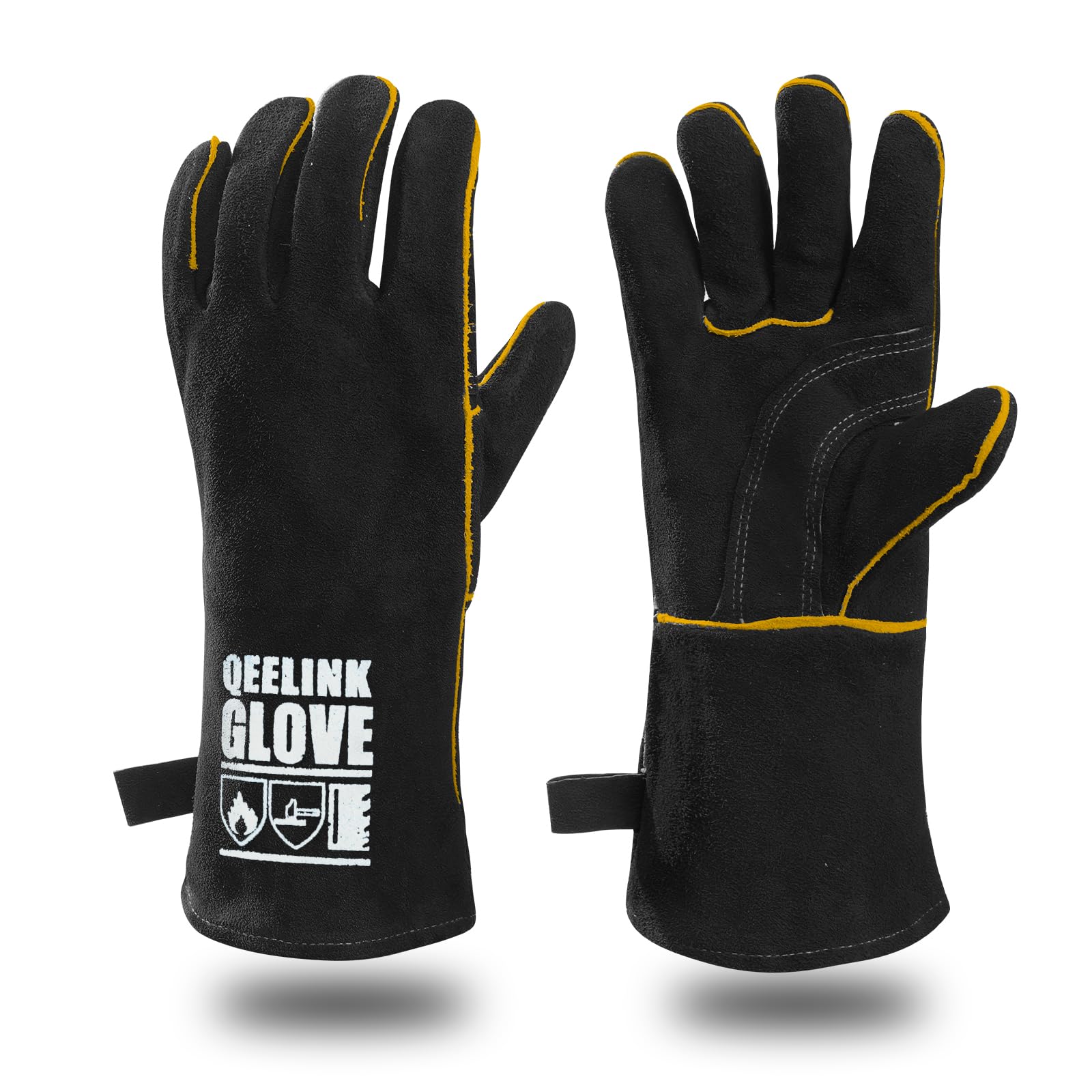QeeLink Welding Gloves - Heat Resistant Lined Leather and Fireproof Stitching - For Tig/Mig Welders/Fireplace/BBQ/Gardening