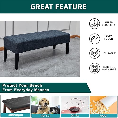 Miniatura 4 de FUANGUI Funda impermeable para banco de comedor, funda elástica y rectangular, funda protectora de asiento extraíble lavable para sala de estar,