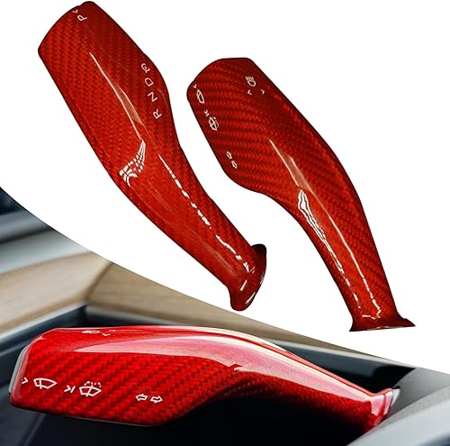 Carbar Tesla Model 3Y - Cubierta de palanca de cambios para Tesla Model Y accesorios 2023-2017 Funda de palanca de dirección de fibra de carbono