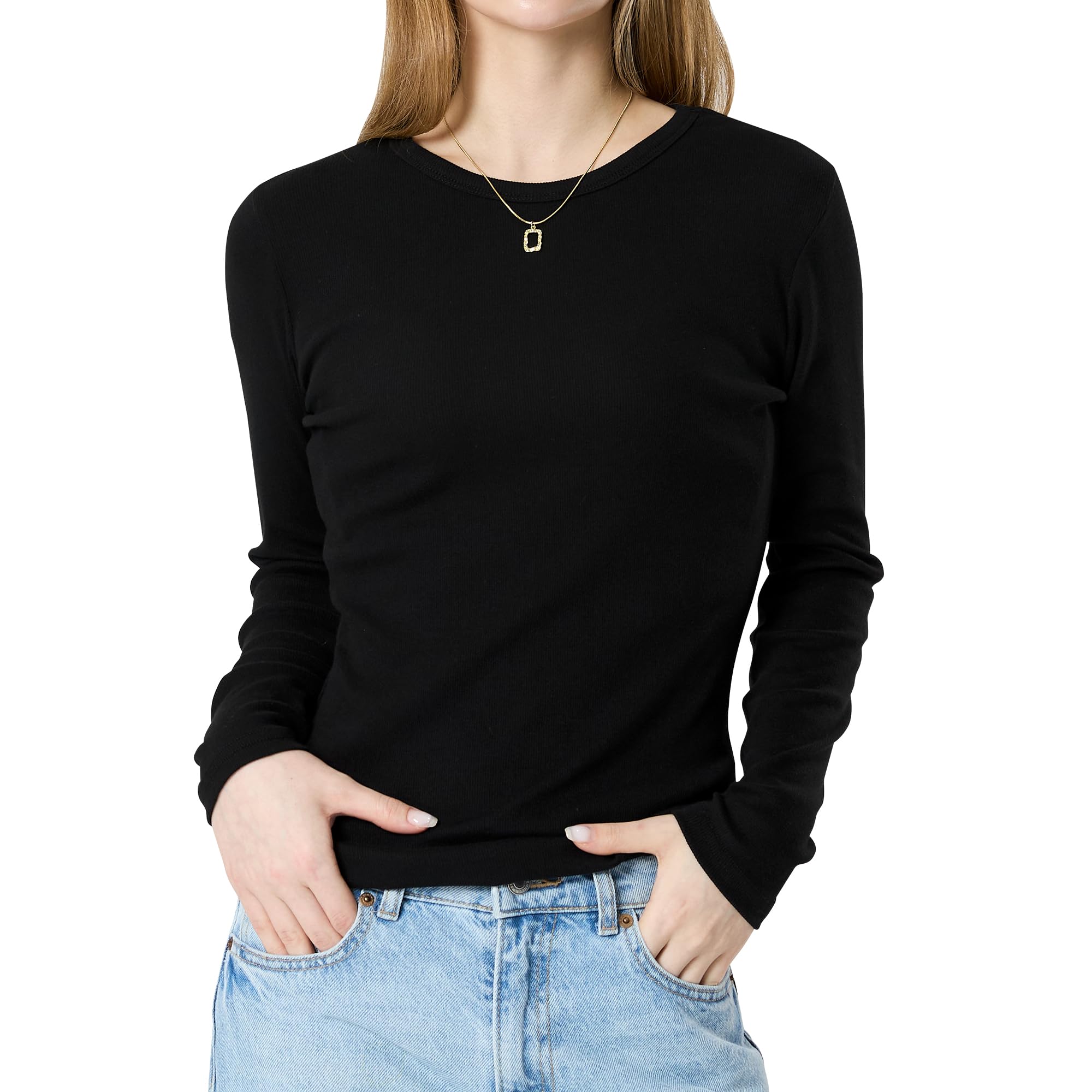 GIVON Women's Cotton Rib Knit Tops Slim Fit Long Sleeve Crewneck Basic T Shirts Workout Outfits