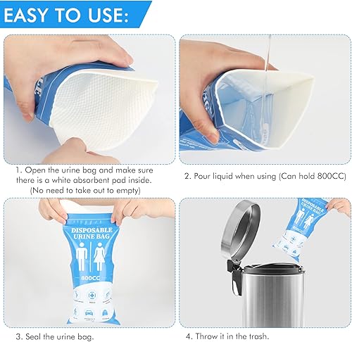 Vista 13 de DIBBATU Bolsa de orina desechable, 12/24 bolsas de orina para viajes para mujeres/hombres, bolsa de urinario portátil de emergencia de 27.1 fl oz