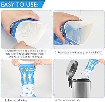 DIBBATU Disposable Urine Bag, 12/24 Pack Pee Bags for Travel for Women/Men, 800ML Emergency Portable Urinal Bag and Vomit Bags, Unisex Urinal Bag for Camping, Traffic Jams, Pregnant