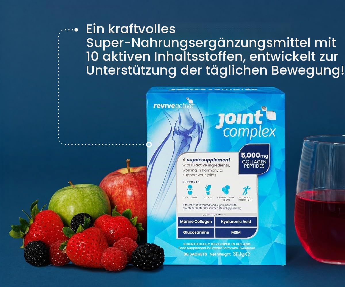 Joint Complex von Revive Active - Ein täglicher Sachet - Trägt mit Meereskollagen, Hyaluronsäure und Glucosamin zur Unterstützung von Gelenken, Knorpel, Knochen und Muskelfunktion bei, 30-Tage-Packung