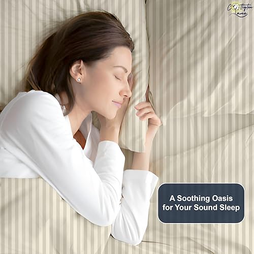 Miniatura 4 de Olympic - Juego de sábanas de algodón de 400 hilos tamaño Queen, juego de sábanas de 4 piezas para colchones de hasta 12 pulgadas de profundidad,