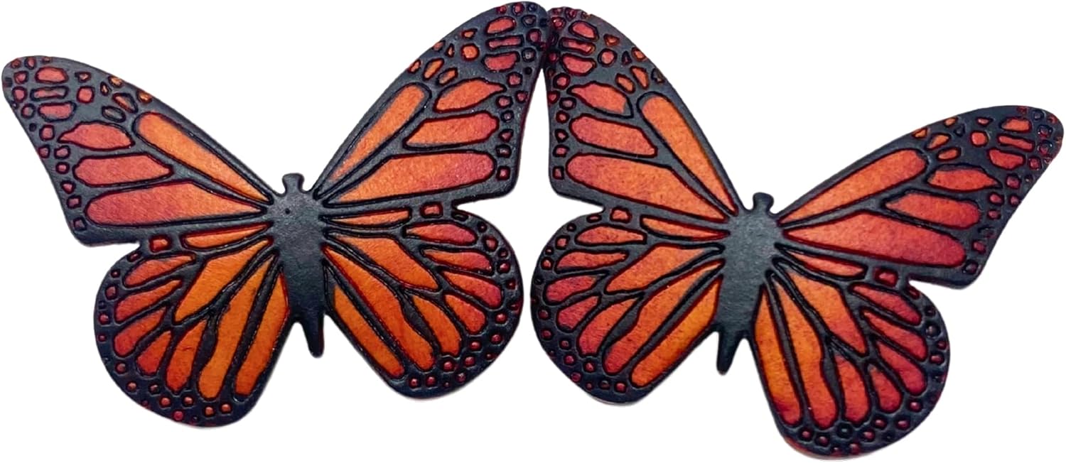 Wooden Stud Earrings Monarch Butterflies, Handmade, Black, Red and Orange, Fair trade, Lightweight by Florama Natural Jewelry
