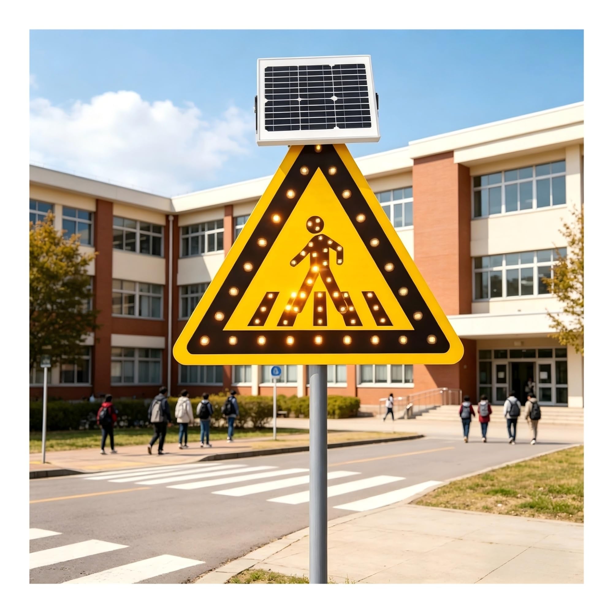 Señal solar de paso de peatones resistente, advertencia de tráfico parpadeante, marco de aluminio inoxidable para seguridad escolar y carretera (24 pulgadas)