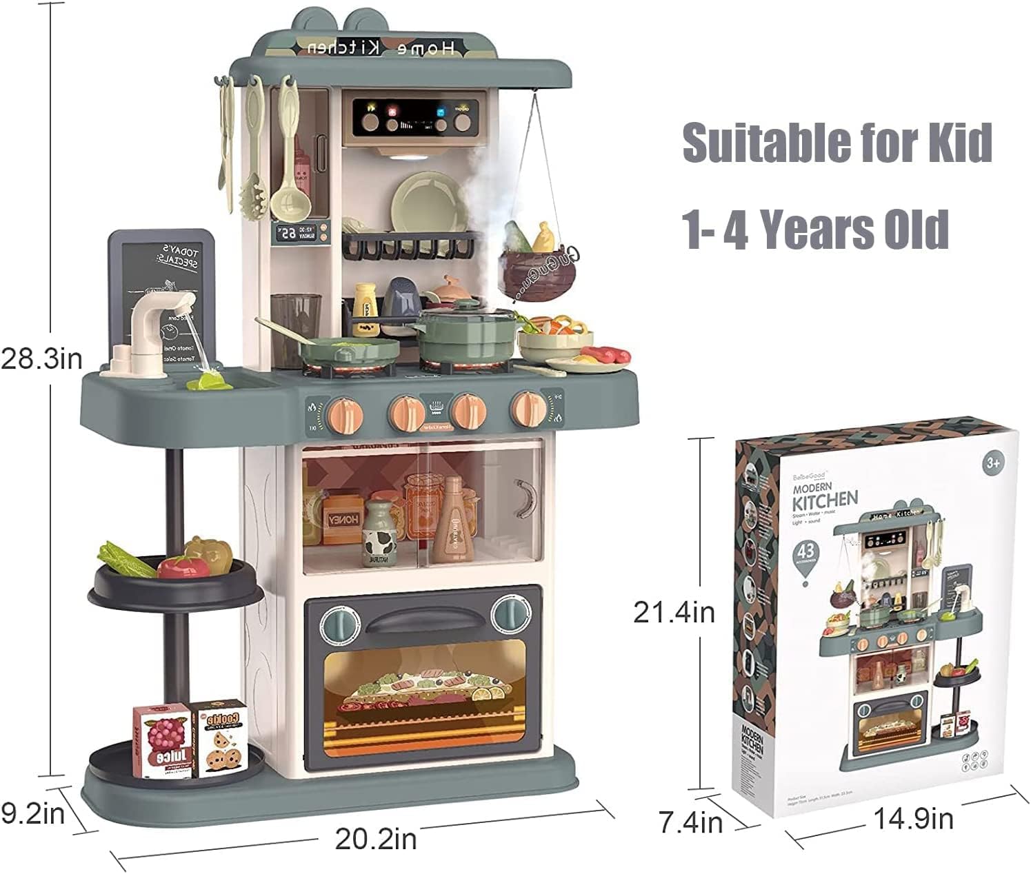 Kitchen Toy for Girl-Kitchen Playset Pretend Food - Toy Accessories Set w/ Real Sounds & Light, Play Sink, Cooking Stove with Steam, 43 PCS Kitchen Toys for Toddlers Kids, Girls & Boys（1-4Years） : Toys & Games