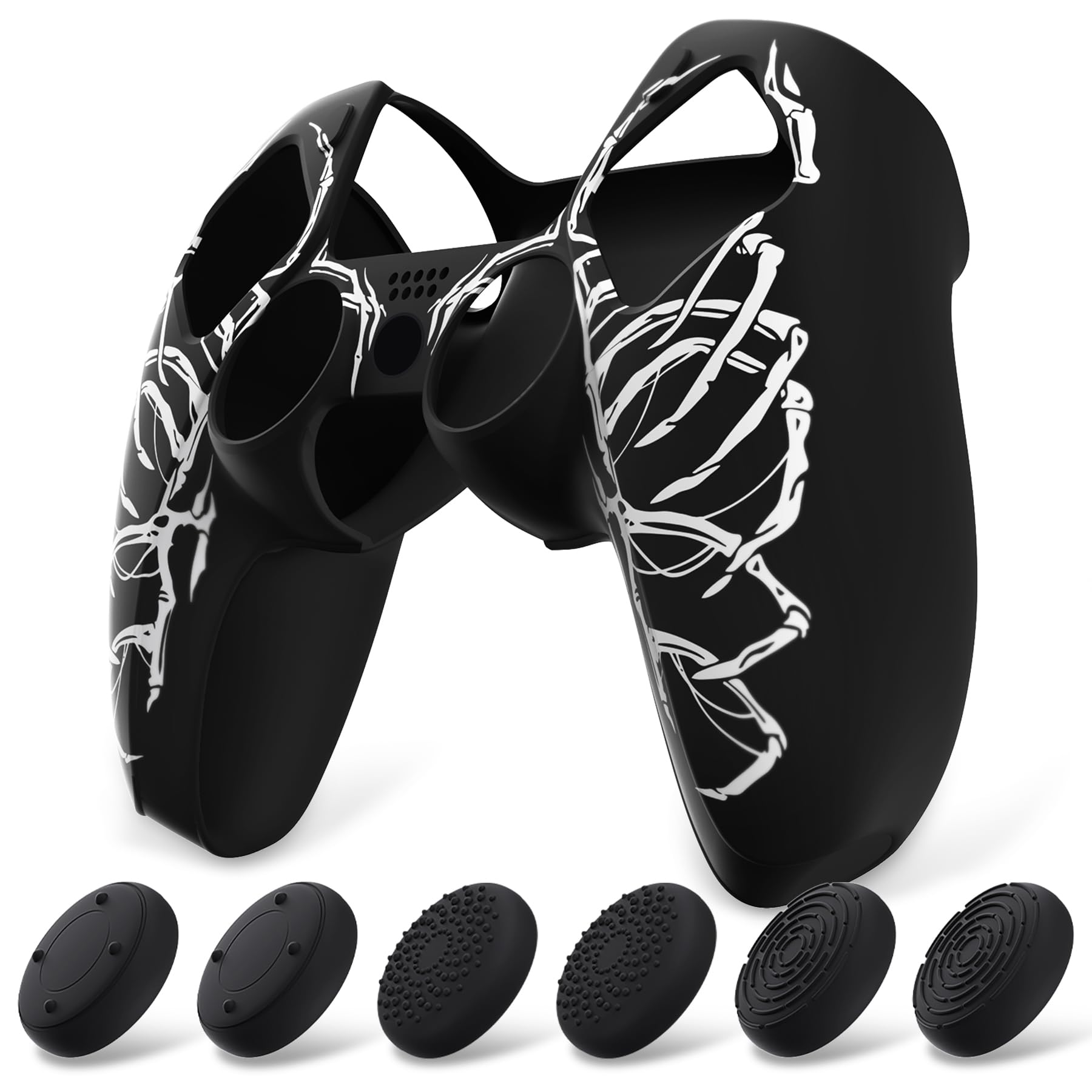 PlayVital Funda de Silicona para ps5 Mando - Cubierta Protectora Antideslizante y Suave con 6 Tapas para Pulgar, Grip Mejorado, Compatible con Base de Carga (Pure Series-Grieta Energía) — view 11