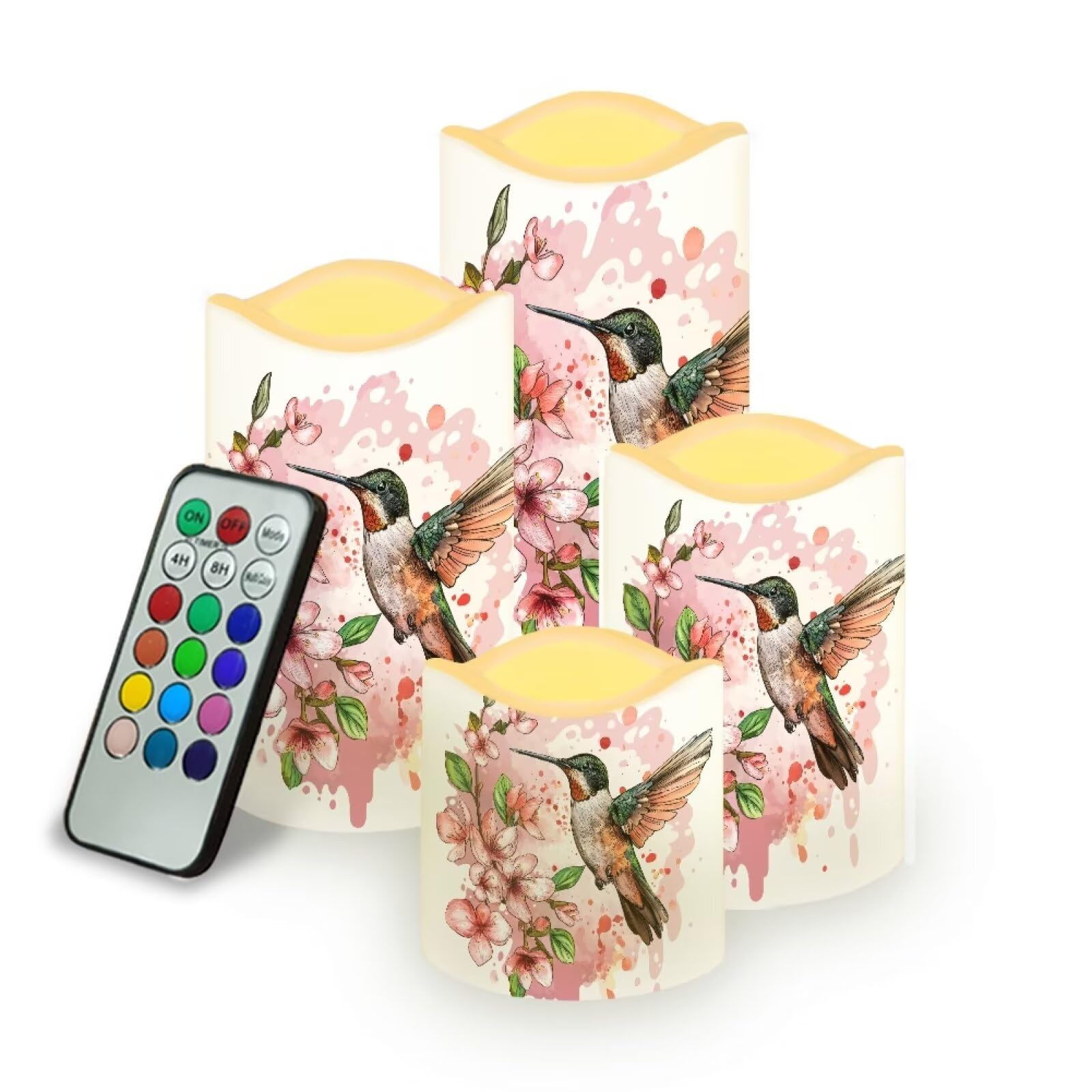 Uorisanigo Oriental Cherry Hummingbird Flameless Candles Bulk Timer Battery Operated Candles with Remote Color Changing Electric Pillar Led Candles Room Home Dining Table Decorations