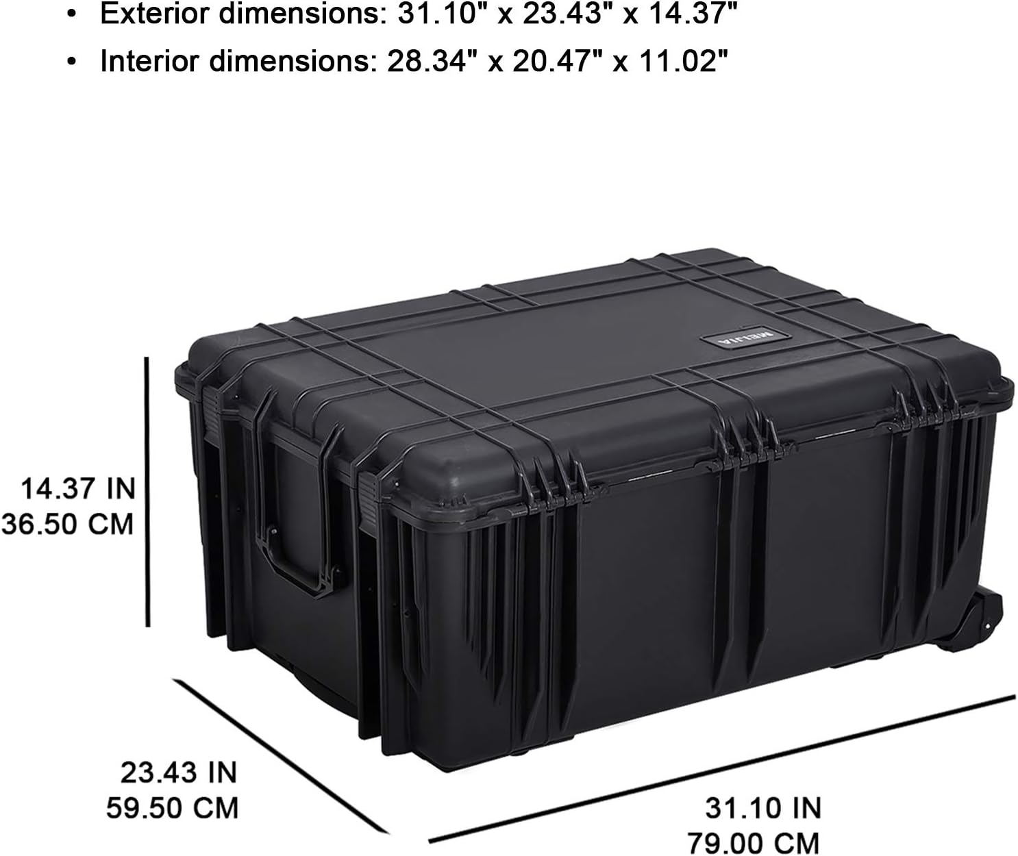 MIEJIA Waterproof Rolling Hard Case with Retractable Pull Handle and Wheels,Foam Inserted, Elegant Black, Fit for Camera, drones, rifles,equipments,Lens,31.1X23.42 X14.37 inches