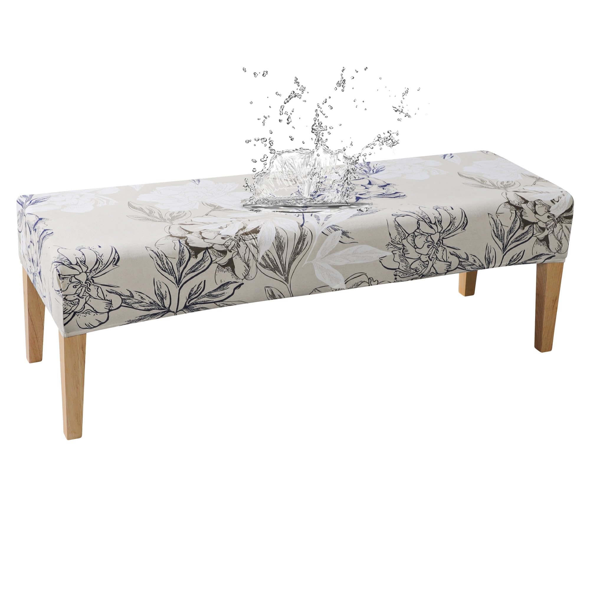 Waterproof Dining Bench Cover 54Inch Long Stretch Rectangle Floral Bench Seat Slipcover for Dining Room, Bedroom,Living Room Washable (Waterproof Elegent-Flowers)