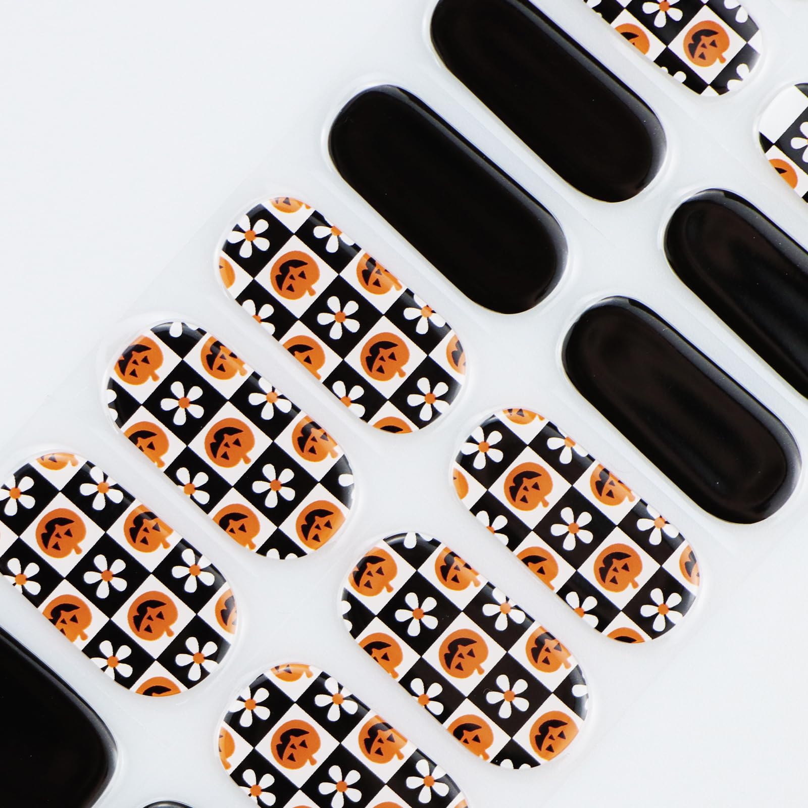 JMEOWIO Gel Nail Stickers Halloween Pumpkin Flower Semi Cured Gel Nail Strips Wraps UV/LED Nails Art Design Decoration Accessories - Image 4