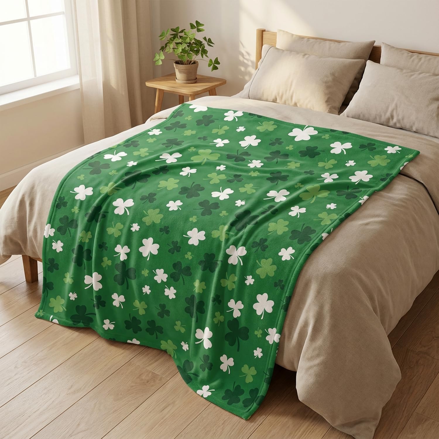 Horaldaily St. Patrick's Day Flannel Blanket Throw, Spring Shamrock Green Leaves Soft Fuzzy Plush Cozy Fleece Blankets for Couch Sofa Bed Lounging, Ideal Gifts for Kids Adults Self, 50x60 - Image 3