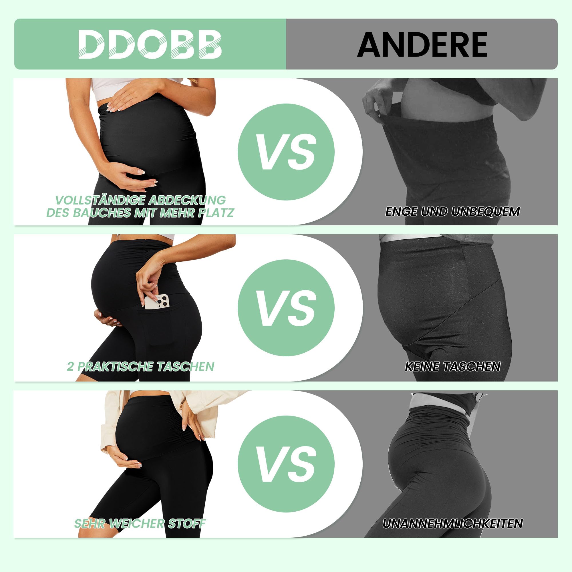 DDOBB Leggings de maternidad para mujer con bolsillos, cintura alta, opacos, suaves, elásticos, ropa de maternidad, hogar, yoga, deporte