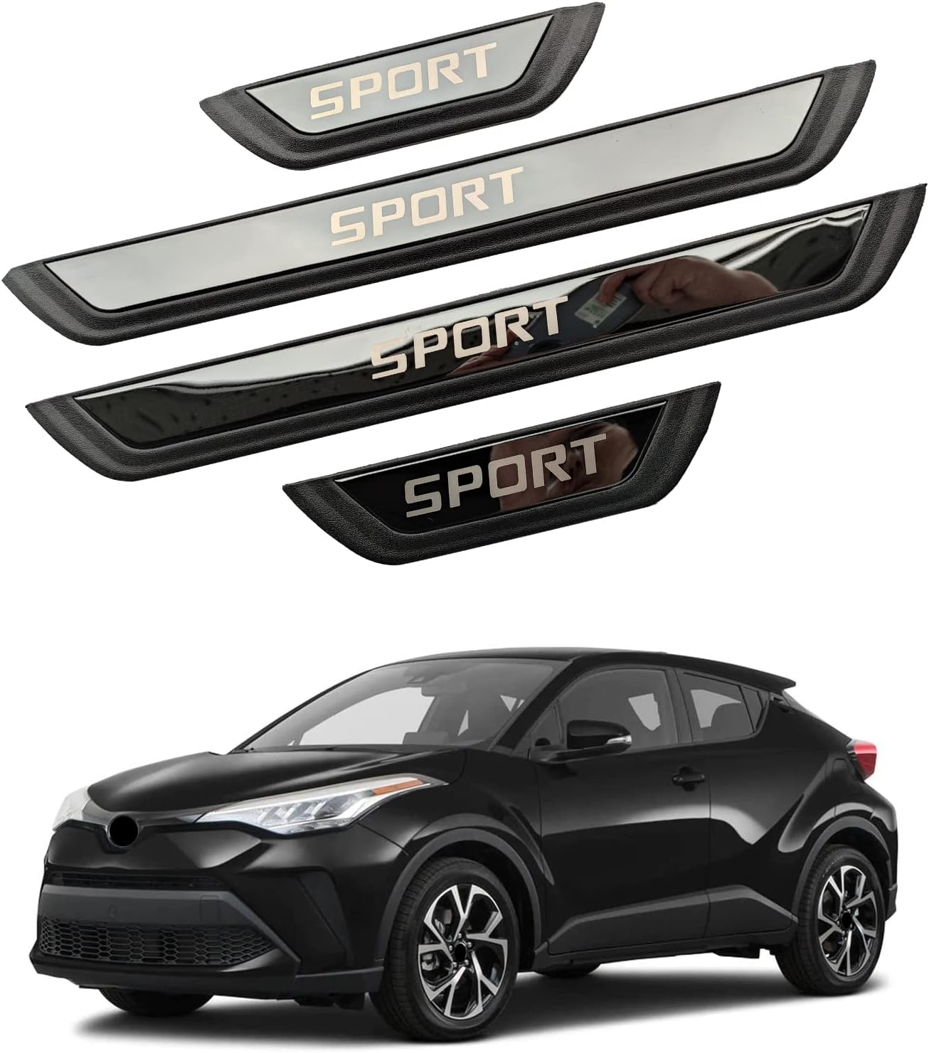 GZBFTDH Car Door Entry Guard, for Toyota C-HR CHR 2018-2022 Kick Panels Guard Scuff Plate 4PCS, Stainless Steel with ABS Car Door Sill Protector Cover, Automotive Interior Accessories (Black)