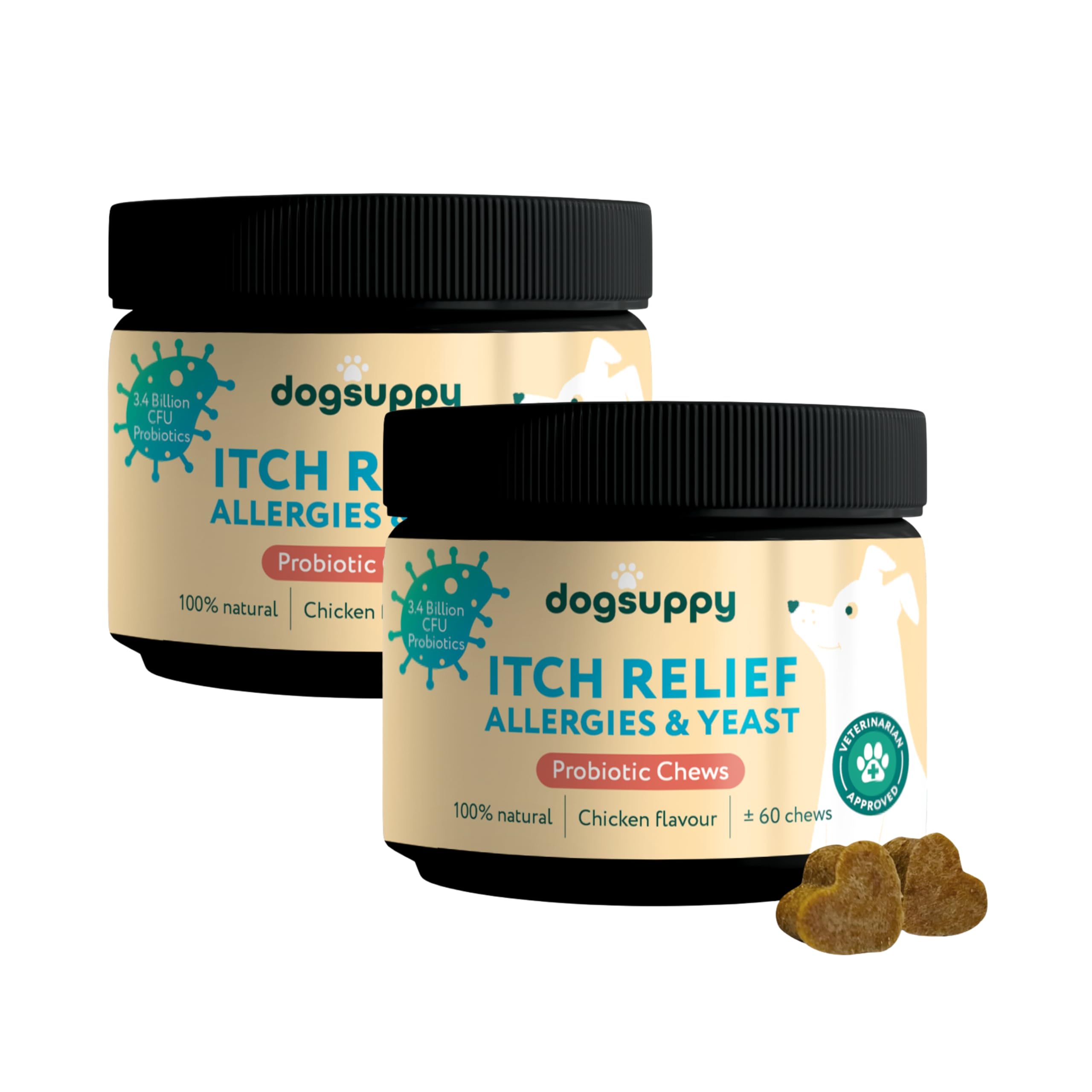 DogSuppy Itch Relief For Dogs – Relieves Itching, Scratching, Licking, Allergies & Yeast, 100% Natural, Supports Gut Health & Immunity – For Small, Medium & Large Dogs | 120 Chews (360g) With chicken — image 1