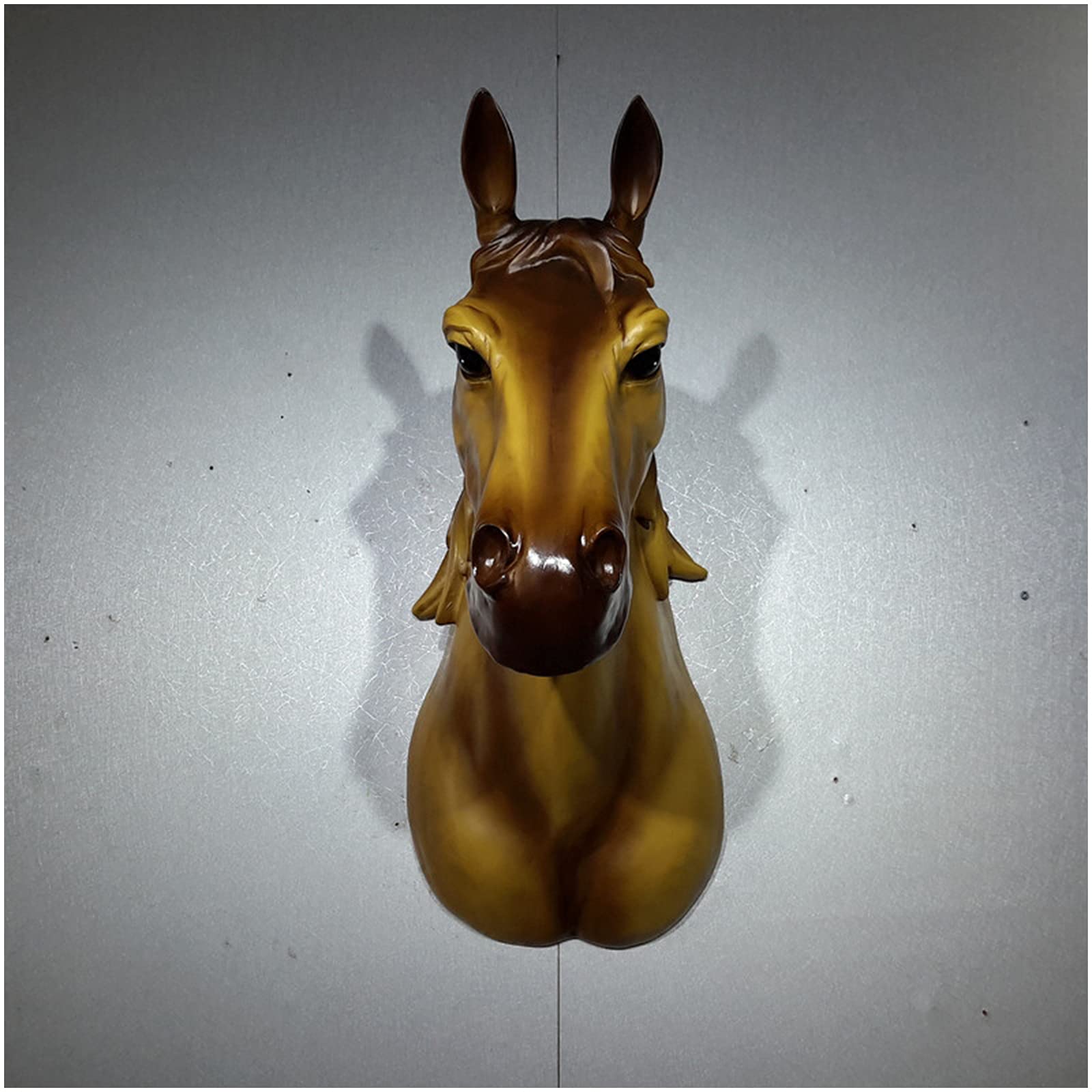 YXCQHZM Escultura de cabeza de caballo montada en la pared de 18 pulgadas, arte para colgar en la pared, arte de taxidermia sintética, decoración de busto para el hogar, bar, decoración de pared