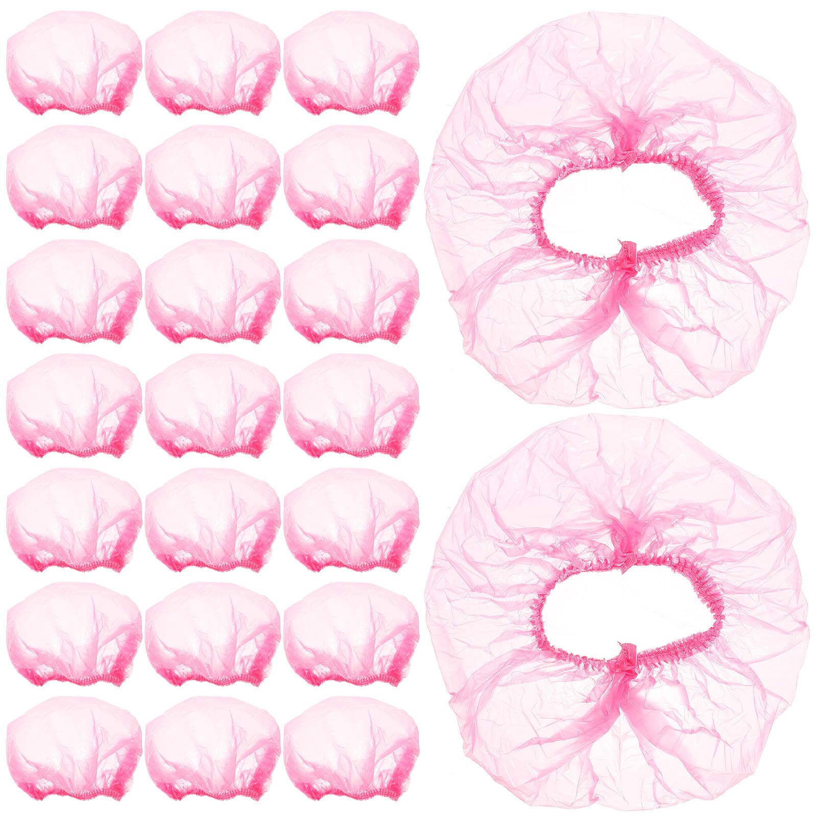 TEHAUX 500 Stück Duschhauben für Frauen Übergröße und Elastisch aus Kunststoff Rosa Farbe für Langes Haar Beim Duschen und Kochen