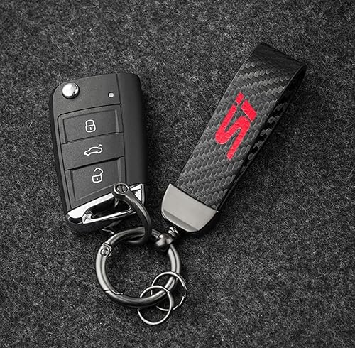 Miniatura 2 de 5 tapas de vástago de válvula de neumático de automóvil, estilo fibra de carbono, llavero de automóvil, emblema Si para accesorios cívicos