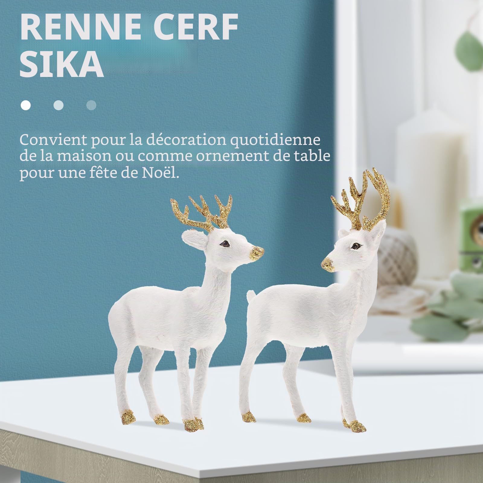 BESTonZON Figurines de cerf ¨¹ Blanc ? Cerf Sika : Figurines de Noël 2 pièces d'animaux Paysage Gl¨¹cksbringer Décorations de Noël Ornement Décoration de Noël