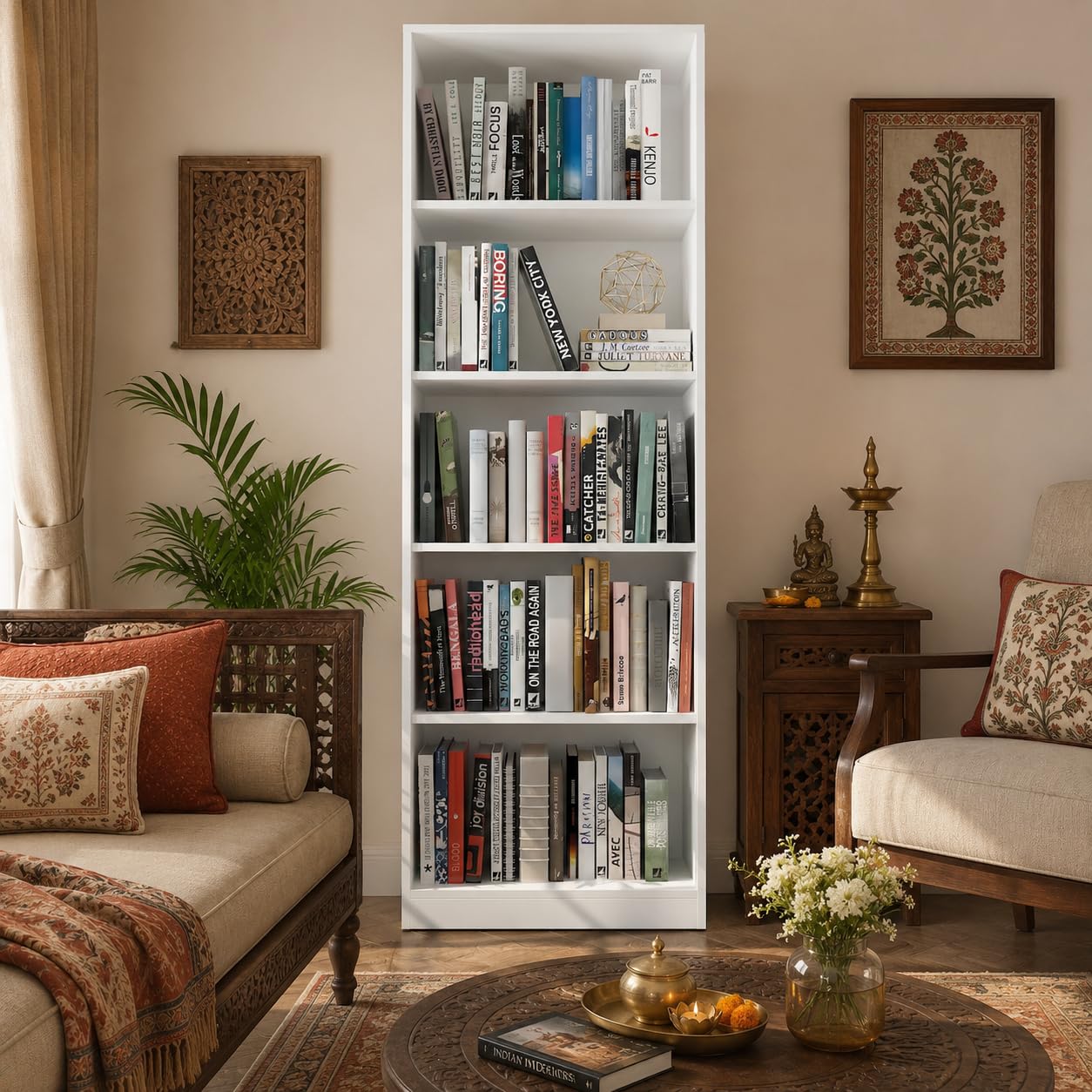 Studio Kook Libro 5-Tier Engineered Wood Bookcase, Moonshine White