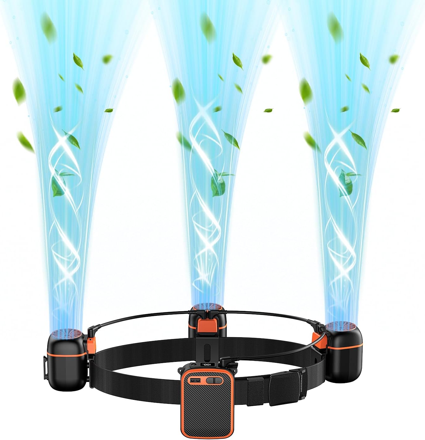 Portable Waist Fan with 3 Small Fans for 10 times Strong Wind & Wide Cooling Area 10000mAh Battery Over 24H Working Time Hands-Free Fan with Belt for Outdoor, Sports, Travel (Black Orange)