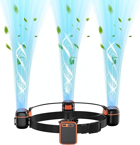 Ventilador de cintura portátil con 3 ventiladores pequeños para viento fuerte 10 veces y amplia área de enfriamiento, batería de 10000 mAh durante