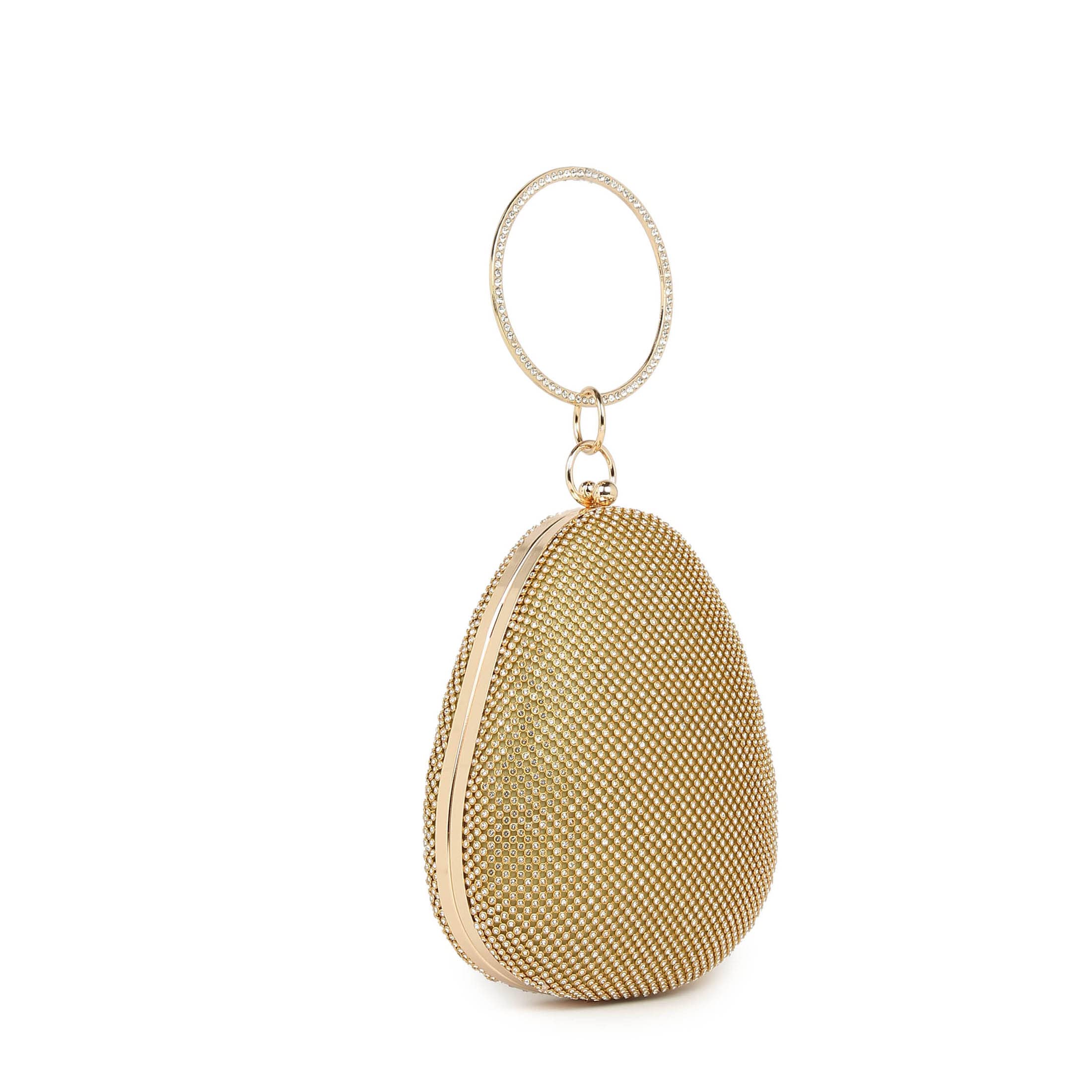 Haute Sauce Golden Rhinestone Clutch Bag with Push Closure for Women & Girls | Bags for women | Trendy, Cute, Fancy, Stylish, Purse, handbag, side bag for ladies | Sling bag for women | Round Handle 2