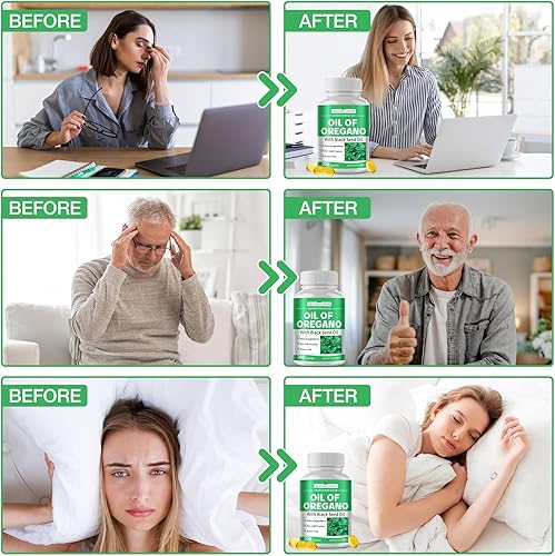 Miniatura 5 de Aceite de orégano con aceite de semilla negra, 200 cápsulas, cápsulas de aceite de orégano 2 en 1 orgánicas, soporte digestivo y antioxidante, a