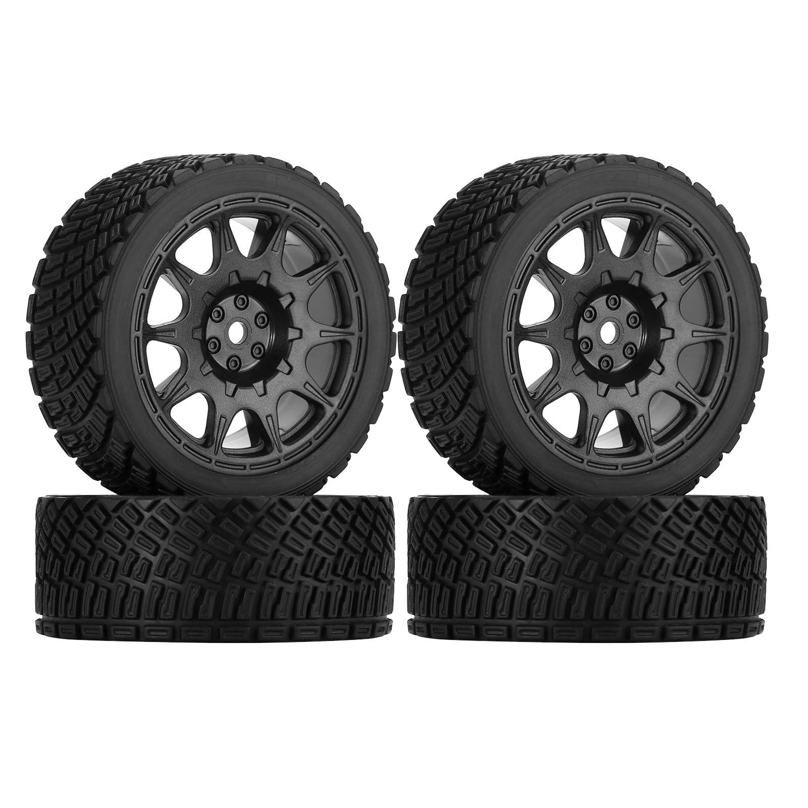 LAFEINA RC Tires and Plastic Wheels 12mm Hex Rims for HSP HPI Tamiya TT01 TT02 Kyosho 1:10 RC On Road Touring Rally Car (10-Spoke, Black)