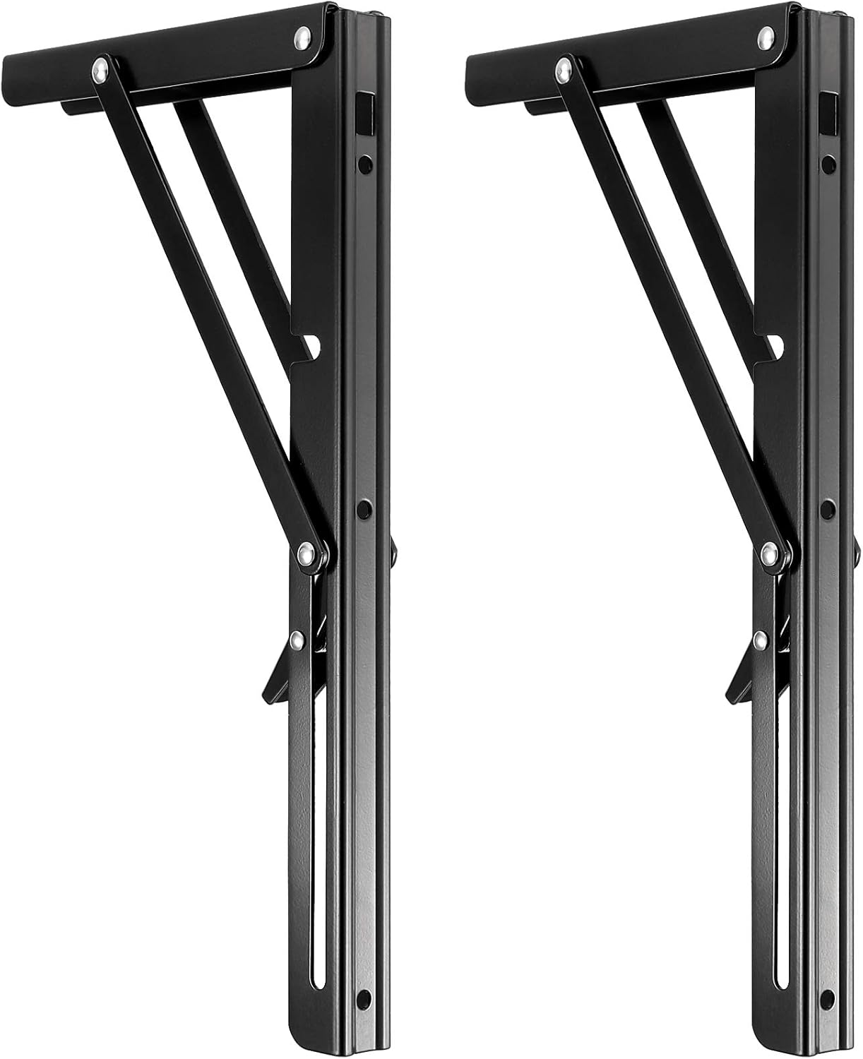 6 PCS 14 Inch Wall Mounted Folding Shelf Brackets, Folding Shelf Brackets Heavy Duty Black, Metal Folding L Brackets for Shelves, Small Triangle Collapsible Bracket for Table Bench