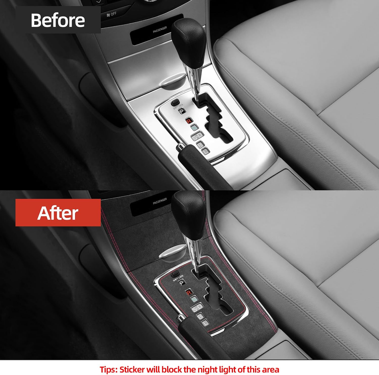 BETTERHUMZ Compatible with Toyota Corolla E150 E151 2007-2013 Car Gear Shift Panel Frame Sticker for Alcantara Carbon Leather Center Console Interior Molding Accessories (Suede Black)
