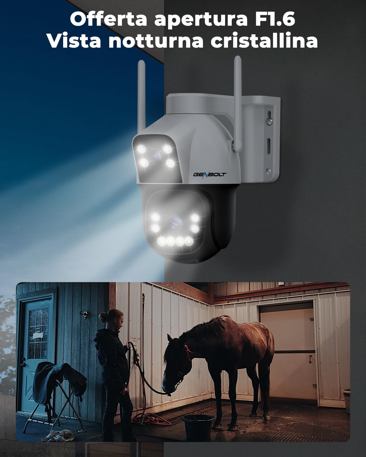 GENBOLT 4G AOV Solare Telecamera Esterno Senza Fili di Sicurezza Esterni, Registrazione 7/24 3MP+3MP IP Videocamera Sorveglianza con Rilevamento AI a SIM Card, CCTV Camera Batteria 8W 15600mAh