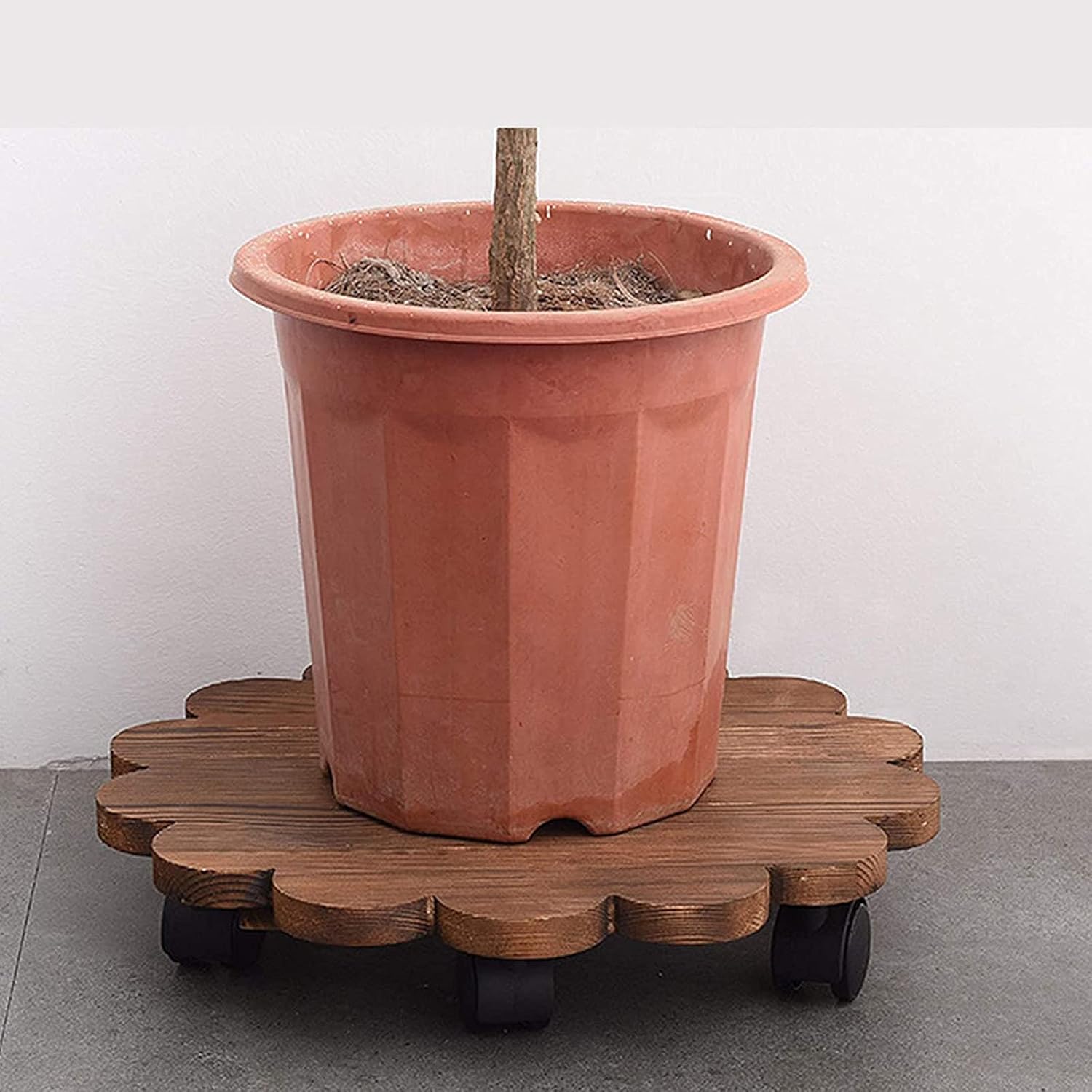 Plant Caddy Wood Plant Stand with Wheels Indoor Round Rolling Plant Dolly Planter Caddies for Patio Garden Home (Wood Color 30CM)