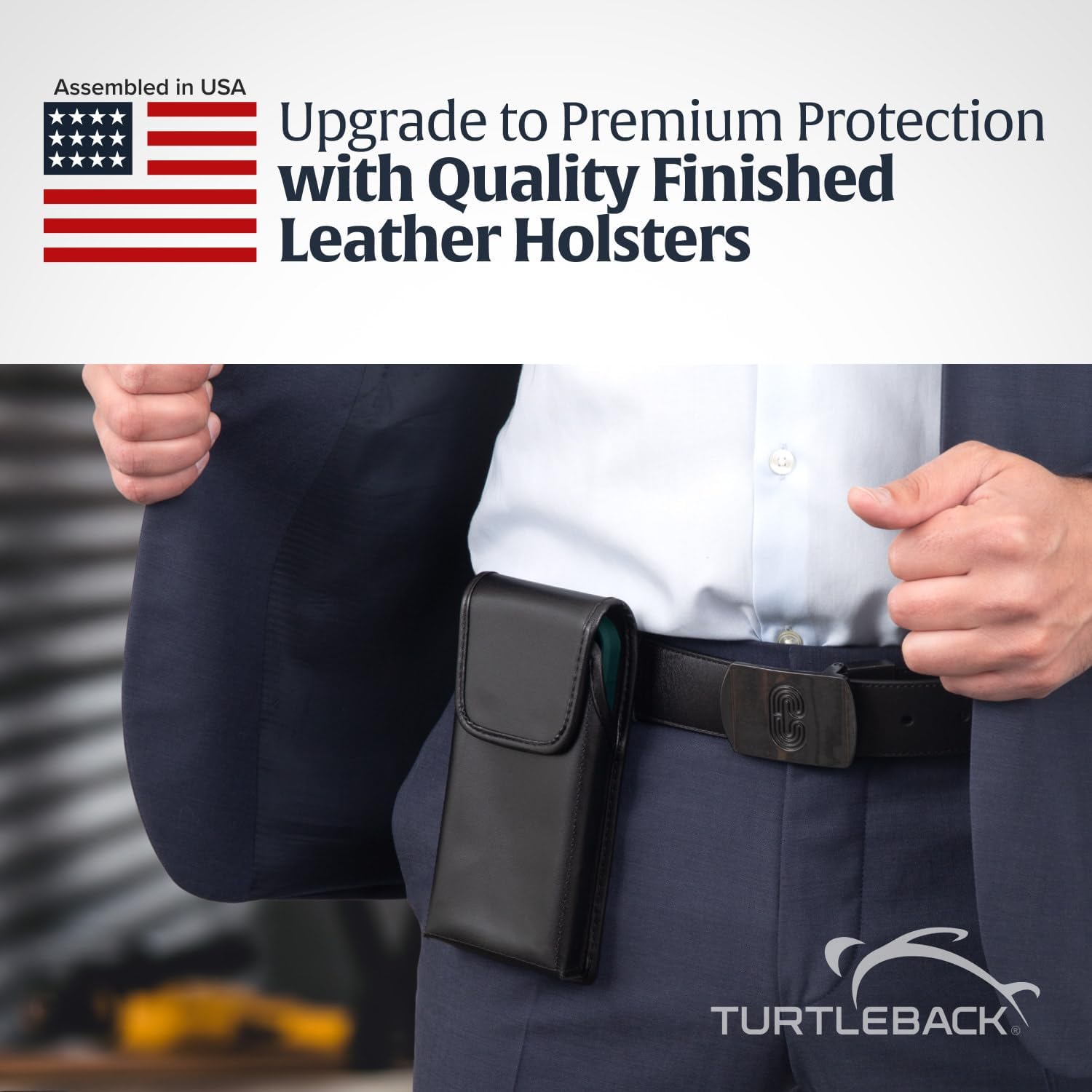 Turtleback Belt Clip for iPhone 16 Pro, 16e, 15 pro 14 Pro 13 Pro -Small- Fits w/Slim MagSafe Style Cases - Premium Black Leather, Vertical Belt Holder, Magnetic Closure, HD Rotating Belt Clip