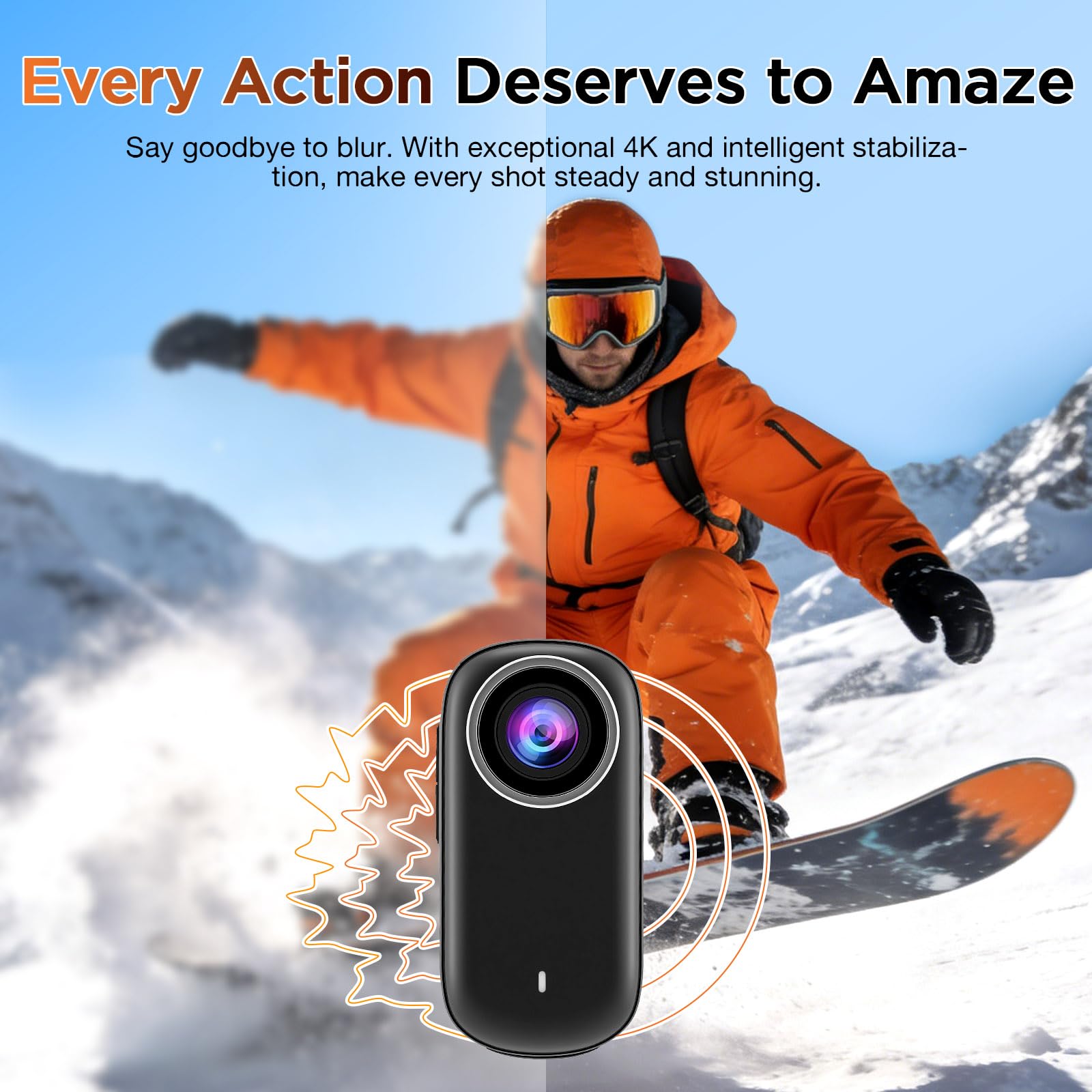 4K Action Kamera Mini Bodycam 180° Drehbarer Bildschirm Magnetische Freihändig POV Kamera 64GB Karte 30m Wasserdicht Unterwasserkamera