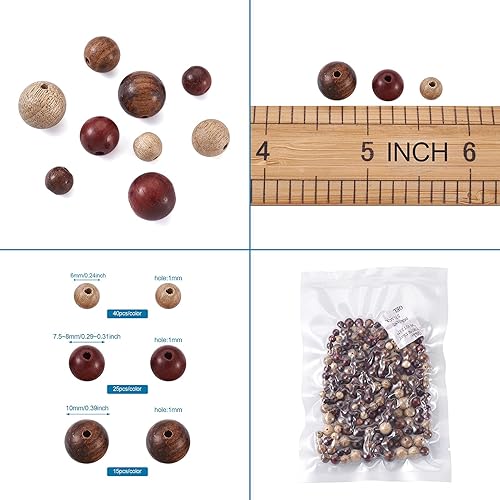 Miniatura 3 de Craftdady 240 cuentas redondas de madera natural de 0.236 pulgadas0.315 pulgadas0.394 pulgadas0.394 pulgadas0.394 pulgadas  0.394 pulgadas