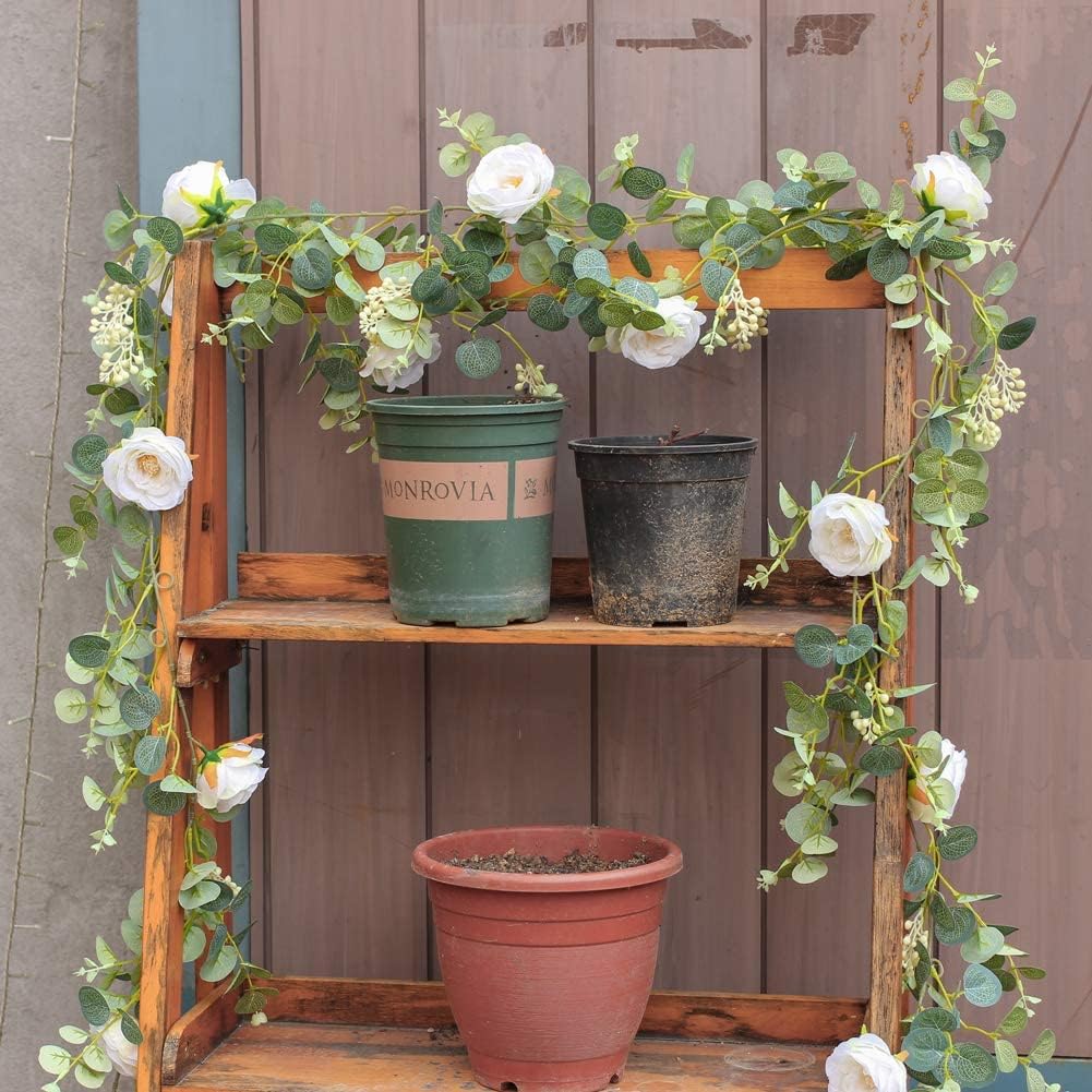 HOCEDO 4 pezzi ghirlanda Mariage balcone parete decorazione di nozze vite finta verde foglie di eucalipto edera fiore artificiale