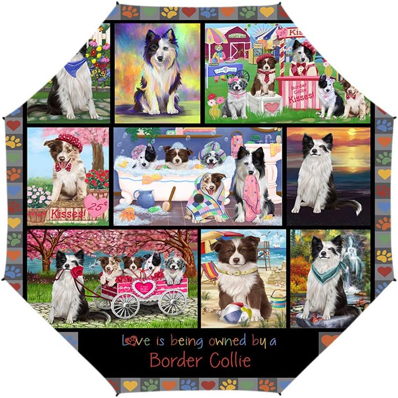 Love is Being Owned Border Collie Dog Grey Semi-Automatic Foldable Umbrella