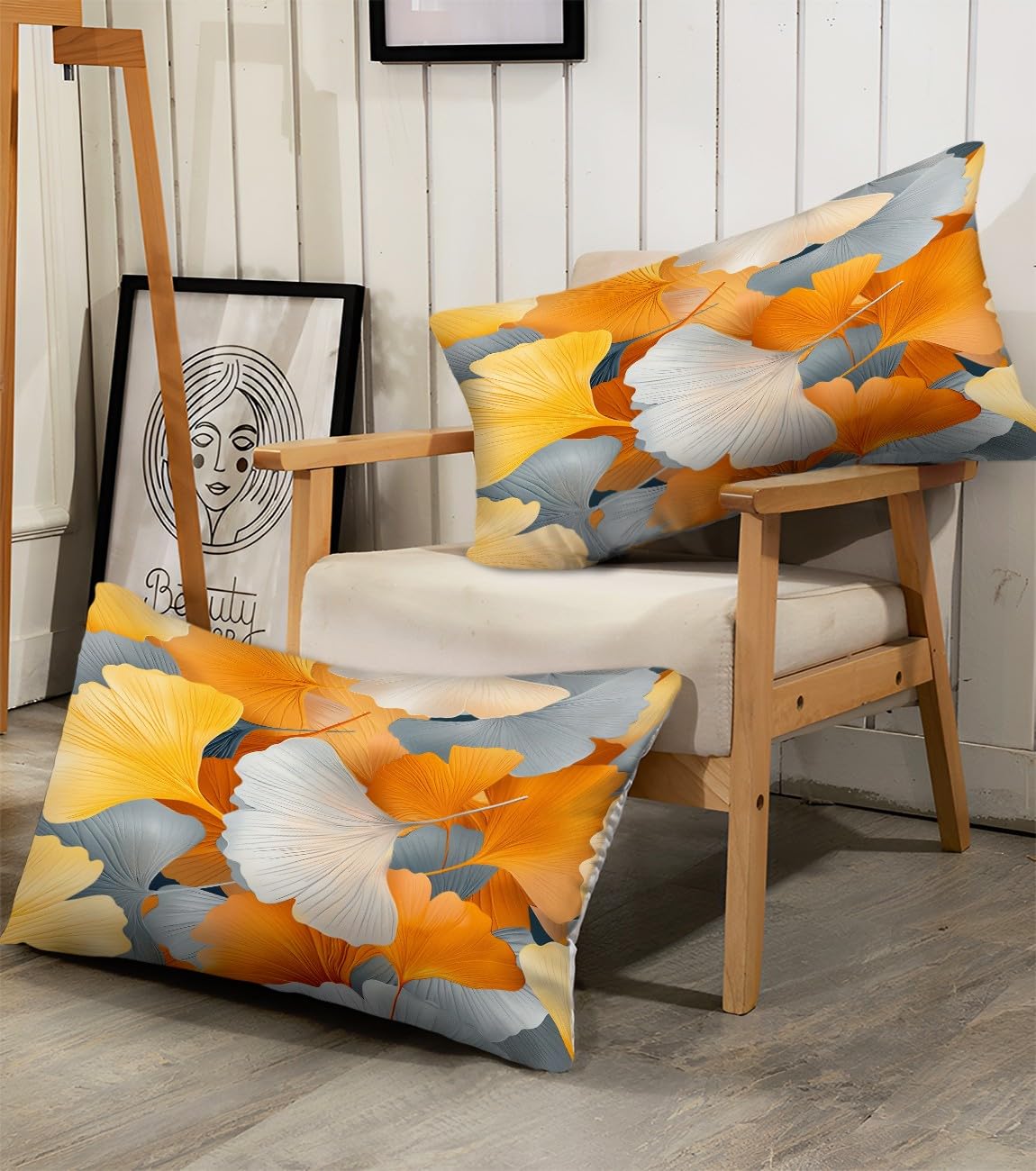 Biancheria da letto gialla, 155 x 220 cm, per bambini, ragazzi e adolescenti, per letto singolo, foglie d'acero, copripiumino stampato, con chiusura lampo e federa da 80 x 80 cm