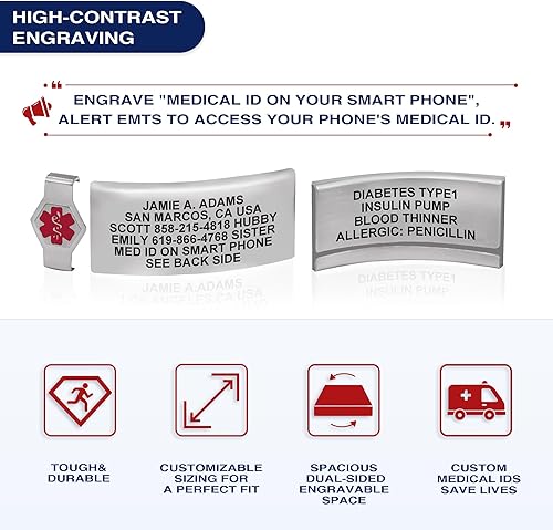 Miniatura 2 de Divoti Pulsera de identificación de alerta médica grabada personalizada, grabado láser de doble cara, pulsera de silicona, cierre de seguridad de