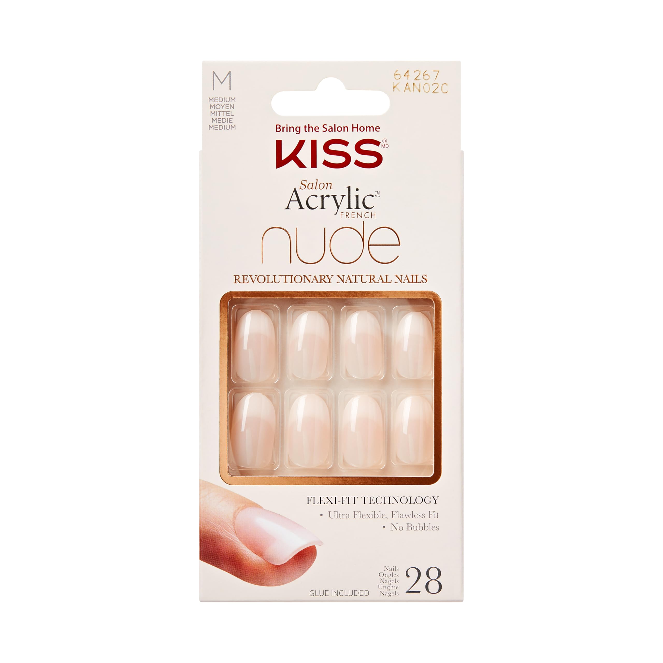 KISS Salon Acrylic French Nude Collection, Graceful, Medium Length Nude Fake Nails, Includes 28 False Nails, Nail Glue, Nail File, and Manicure Stick (Packing May Vary)