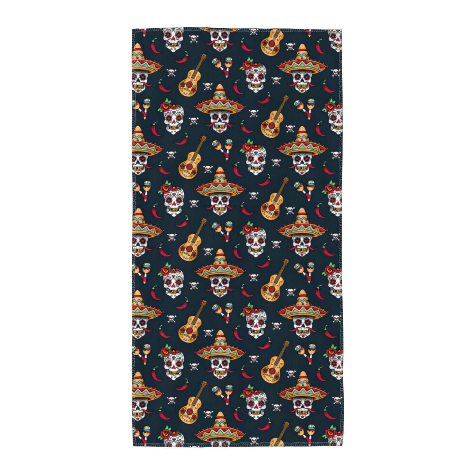 SDEGTHO Mexican Skull Fashion Printed Bath Towel High Water Absorption For Hiking Trip