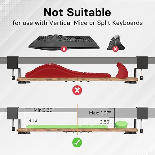 Miniatura 6 de BONTEC Bandeja pequeña para teclado debajo del escritorio, bandeja extraíble para teclado y mouse con abrazadera en C, 20 (24.6 abrazaderas