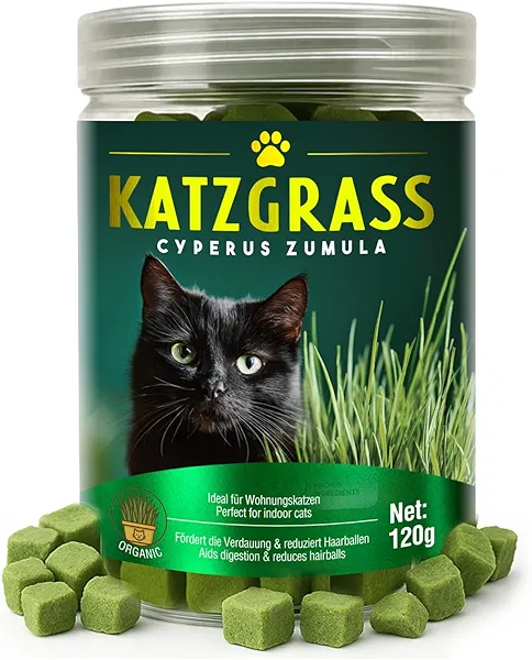 PDTXCLS Natural Cat Grass Treats for Indoor Cats | Salmon & Catnip Dental Snacks | Hairball Control & Teeth Cleaning | Freeze-Dried Training Rewards