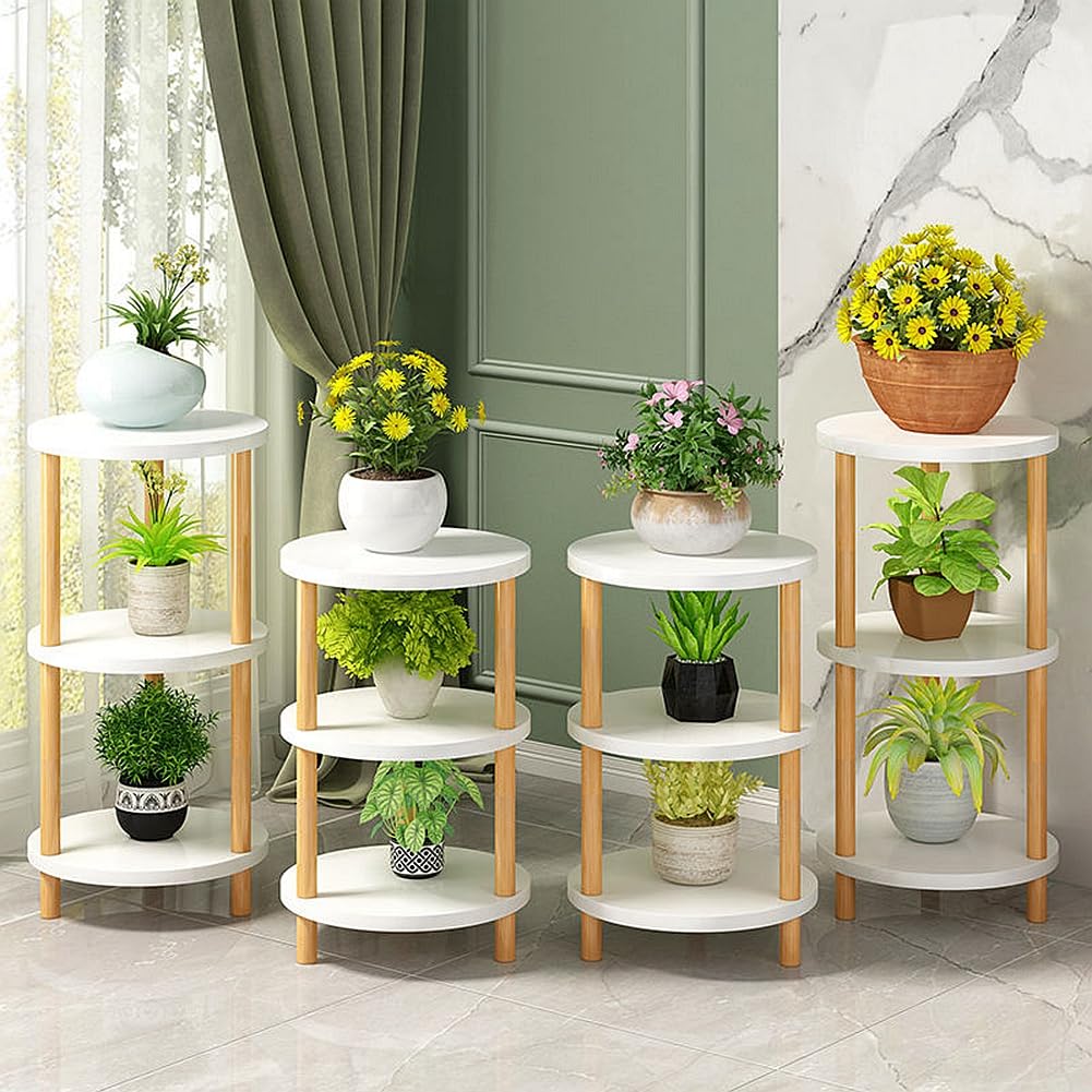 Estante de madera maciza de 3 pisos para flores, estante para flores verdes, balcón, plantas suculentas, maceta, estantería para plantas (blanco)